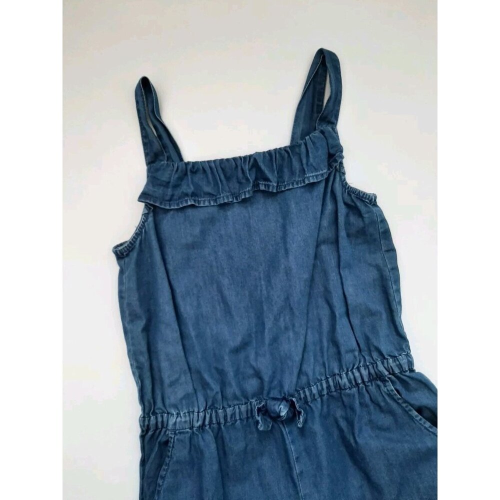Cat & Jack Girls Chambray Strappy Jumpsuit Ruffle Trim Pockets Kids 10/12 - Picture 2 of 6